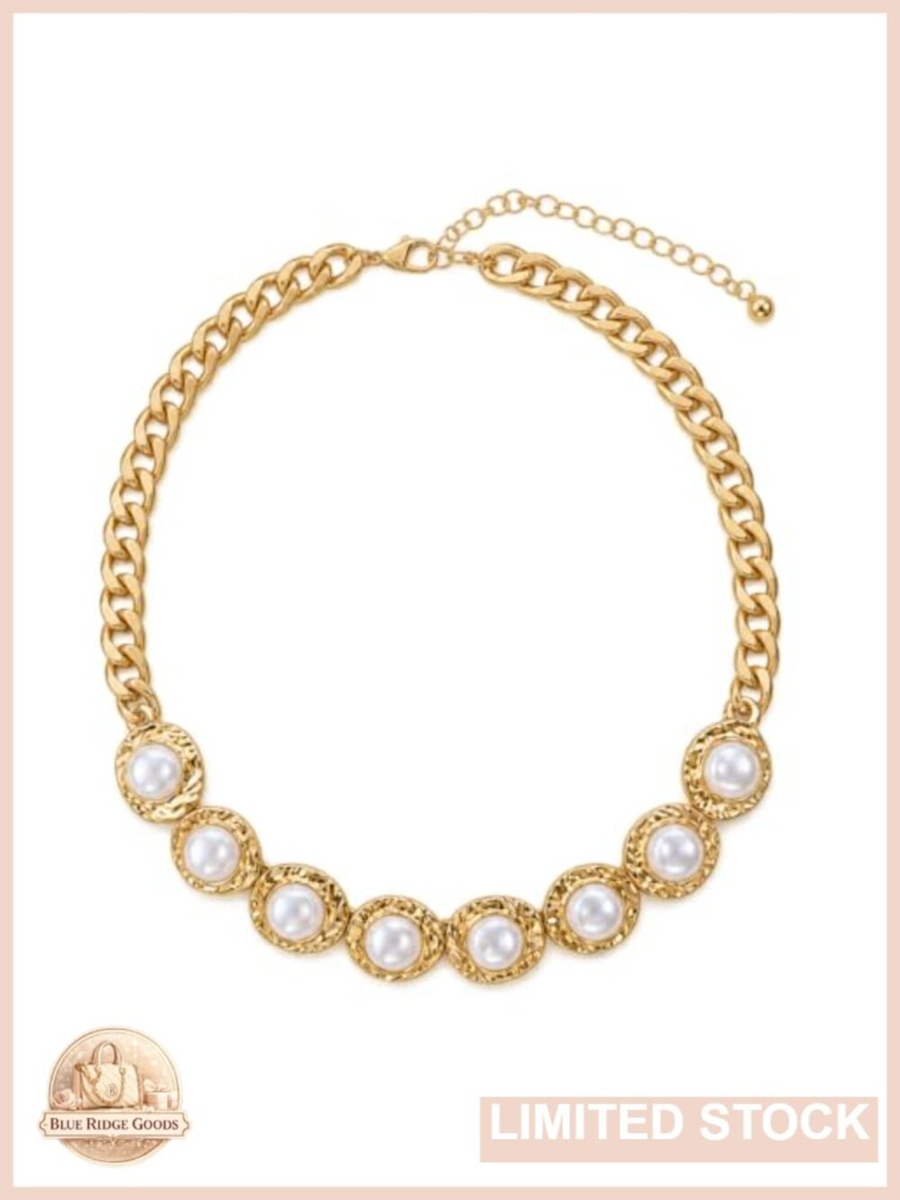 Chunky Gold Tone Pearl Choker Necklace Lobster Clasp Adjustable Statement